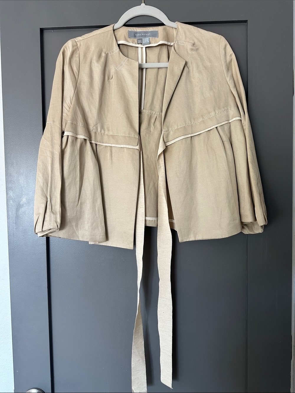 Zara Beige Tie-Front Lightweight Blazer Jacket